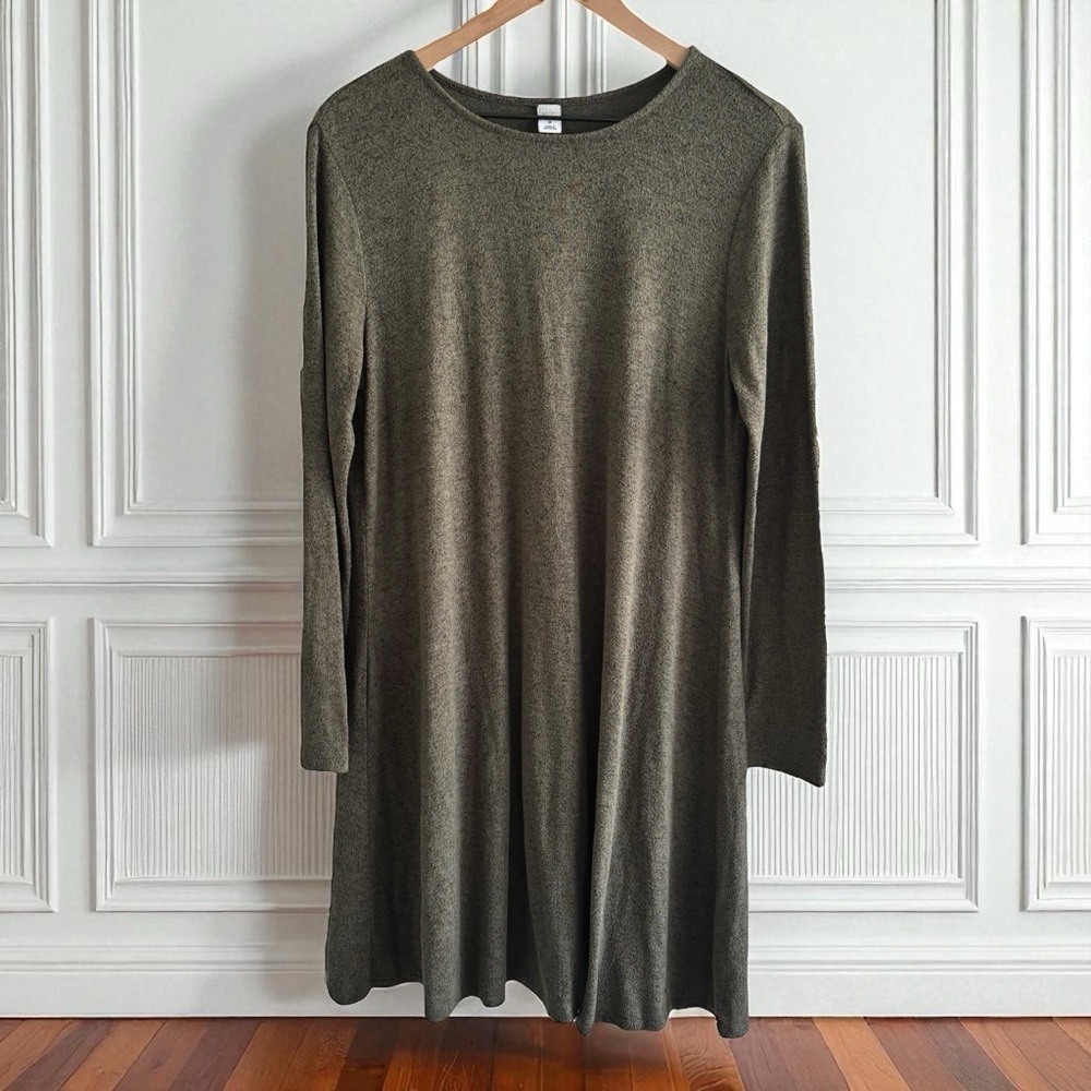Old Navy Plush Knit Swing Dress Size M Olive Green Long Sleeve Casual Stretch
